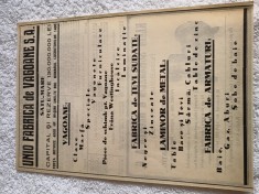 Reclama veche societatea Fabrica de Vagoane UNIO Satu Mare , Klein Schanzlin ,SNCI