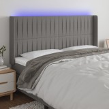 vidaXL Tăblie de pat cu LED, gri &icirc;nchis, 183x16x118/128 cm, textil