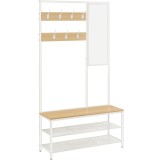 VASAGLE Cuier cu rafturi depozitare pantofi si ​​oglinda, industrial, 35x98x180 cm, maro stejar si alb Household NewTrend