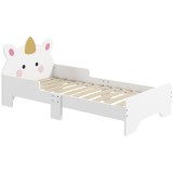 ZONEKIZ Pat pentru copii pat de copii design unicorn 3-6 ani somier cu șipci inclus capacitate de &icirc;ncărcare 80 kg 143 x 74 x 67 cm roz | Aosom Romania