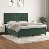 VidaXL Pat box spring cu saltea, verde &icirc;nchis, 180x200 cm, catifea