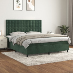 vidaXL Pat box spring cu saltea, verde inchis, 180x200 cm, catifea foto