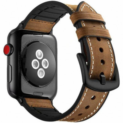 Curea iUni compatibila cu Apple Watch 1/2/3/4/5/6/7, 40mm, Leather Strap, Dark Coffee foto