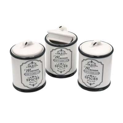 Set 3 recipiente PARIS SPICES, ceramica, Alb, 7x10 cm foto