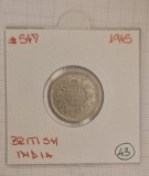 British India, India Britanica, 1/4 Rupee, 1945, KM#547, Argint, George VI, Asia