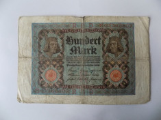 Bancnote Germania 100 marci 1920 foto