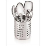 Set ustensile pentru bucatarie, cu 4 piese, din inox, cu suport de inox inclus, compatibil cu masina de spalat vase, argintiu