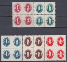 ROMANIA 1946 LP 195 - 1 MAI ZIUA MUNCII BLOCURI DE 4 TIMBRE MNH