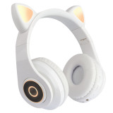 Cumpara ieftin Casti over-ear B39 wireless, Bluetooth, Microfon, Aux IN si microSD, Urechi Pisica cu Lumini, White
