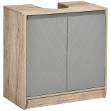 HOMCOM Masca Chiuvetă Baie Rafturi Reglabile Două Uși Bază &Icirc;nălțată MDF 60x30x60cm Gri | Aosom Romania