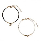 Set Brățări Femei, Language of Jewels, Margele Aurii și Albe, 2 Bucăți