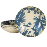 Set 4 farfurii adanci, 21 cm, Hawaii, Crem deschis cu frunze albastre