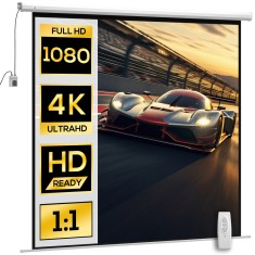 HOMCOM Ecran Proiecție de 120 inch cu Telecomandă, Suprafață de Proiecție din Plastic și Metal, 236,5x8x236,5 cm, Alb | Aosom Romania