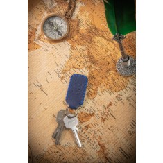 Breloc din piele naturala, handmade,lucrat si cusut manual, Mark, Bleumarin, Produs in Romania