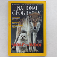 NATIONAL GEOGRAPHIC, JANUARY 2002. DOGS. NEW EUROPE. GOBI. WORLD OF ISLAM. WESTE