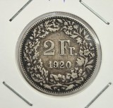 Elvetia 2 Francs 1920 km # 21 moneda din argint AG. 835 tiraj mic
