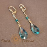 Cercei Placati Eleganti cu Cristale Zirconia Verzi - 6.5 cm