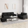 VidaXL Set de canapele cu perne, 3 piese, negru, piele ecologică