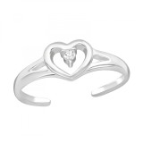 Inel de Picior Argint 925 Inima, Cristale Zirconiu White, Reglabil | Inel Argint Damă/Fată, Model Deget Picior