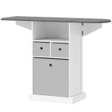 HOMCOM Dulap cu Masă de Călcat Pliabil Economisitor de Spațiu, Dulap Multifuncțional cu 3 Sertare din Material Textil Aspect In, Roți Cu Fr&acirc;nă, Raft D