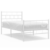 Cumpara ieftin Cadru de pat metalic cu tablie de cap/picioare, alb, 100x200 cm