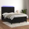 VidaXL Pat cu arcuri, saltea și LED, negru, 140x190 cm, catifea 3136001