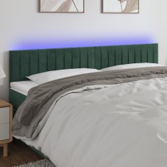 vidaXL Tăblie de pat cu LED, verde &icirc;nchis, 160x5x78/88 cm, catifea 3121907