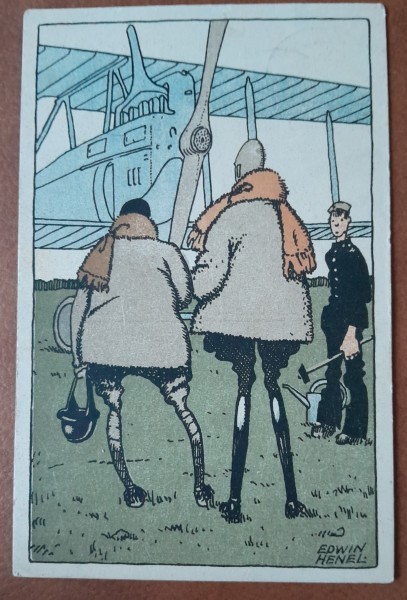 Carte postala, circulata, desen de Edwin Henel, 1918