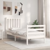 VidaXL Cadru de pat cu tăblie single mic, alb, lemn masiv