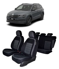Set huse scaun dedicate Skoda Karoq 2018-2023 (Bancheta fractionata si husa cotiera)
