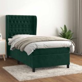 vidaXL Pat box spring cu saltea, verde &icirc;nchis, 100x200 cm, catifea 3129378