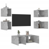 Unitati TV de perete cu LED-uri 6 piese gri beton lemn compozit GartenMobel Dekor, vidaXL