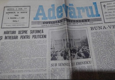 ziarul ADEVĂRUL - 25 martie 1990 foto