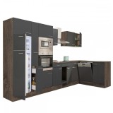 Unitate Bucatarie Colț Yorki 370 Leziter Stejar Antracit Modulara 3.7m Latime