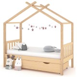 Cadru pat de copii, cu un sertar, 80x160 cm, lemn masiv de pin