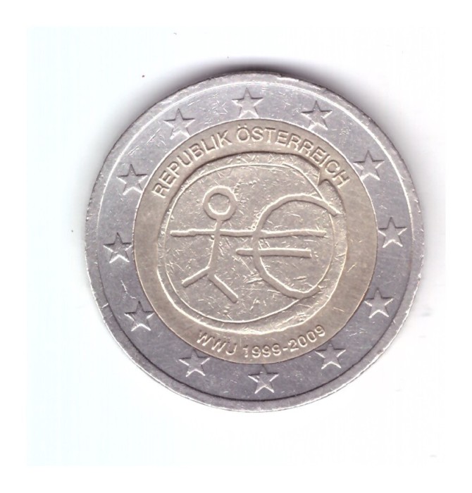 Moneda 2 euro Austria 2009 EMU Uniunea Economica si Monetara, circulata, curata