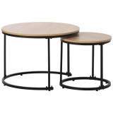 Set de 2 Măsuțe de Cafea Rotunde, Măsuțe Suprapozabile din MDF cu Structură din Metal, Design Economisire Spațiu, Masă Mare: 50 x 70,5 cm, Masă Mică: