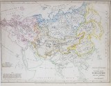 ASIA - EUROPA CU INFLUENTA CURENTILOR IN ZONELE ACESTORA , HARTA CU TERMENII SI EXPLICATIILE IN LIMBA GERMANA , 1850