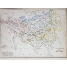 ASIA - EUROPA CU INFLUENTA CURENTILOR IN ZONELE ACESTORA , HARTA CU TERMENII SI EXPLICATIILE IN LIMBA GERMANA , 1850