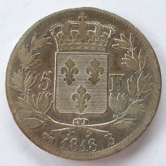 Franța 5 francs /franci 1818 B Rouen argint,Ludovic XVIII ( Regele Emigranților)