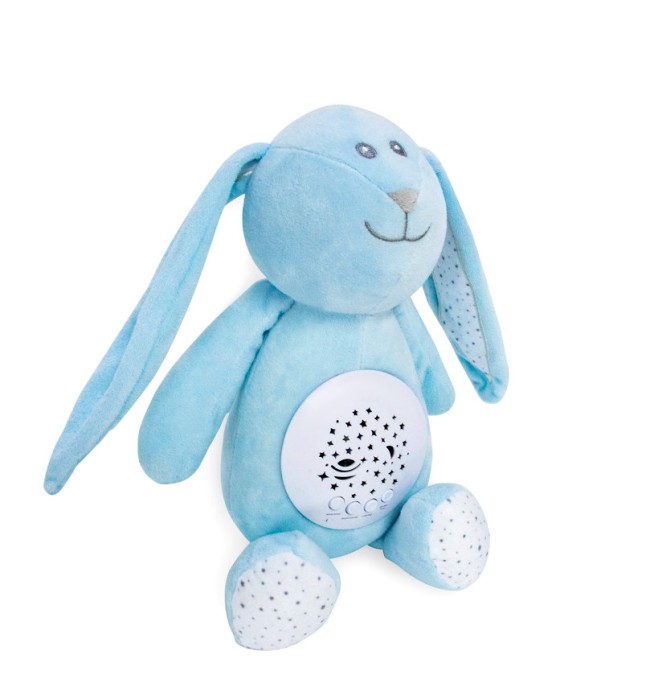 Iepure de plus ambrasmart, cu Lumina de Noapte, cu Muzica si Sunete Albe, pentru Copii, multifunctional, Albastru