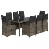 Cumpara ieftin Set bistro de gradina cu perne, 9 piese, gri, poliratan