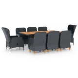 Cumpara ieftin Set mobilier exterior cu perne, 9 piese, gri inchis, poliratan