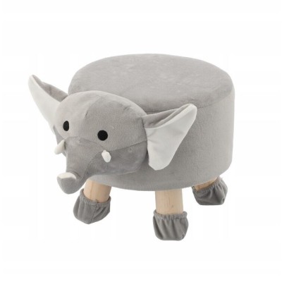 Taburet pentru copii, rotund, model elefant, textil, lemn, gri, max 50 kg, 28x25 cm, Chomik foto