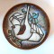 Farfurie ceramica arta, sgraffito, decor porumbel / pasare, glazura colorata
