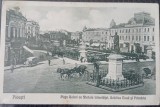 Carte postala, Ploiesti, Piata Unirii cu Statuia Libertatii, Gradina Noua si primaria, 1930