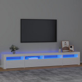 VidaXL Comodă TV cu lumini LED, alb extralucios, 240x35x40cm