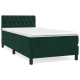 Cumpara ieftin Pat box spring cu saltea, verde inchis, 90x200 cm, catifea