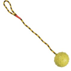 Jucarie pentru caine, minge cu sfoara si maner, 6 x 40cm, Verde, Ropet