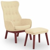 Cumpara ieftin Scaun de relaxare cu taburet, crem, textil